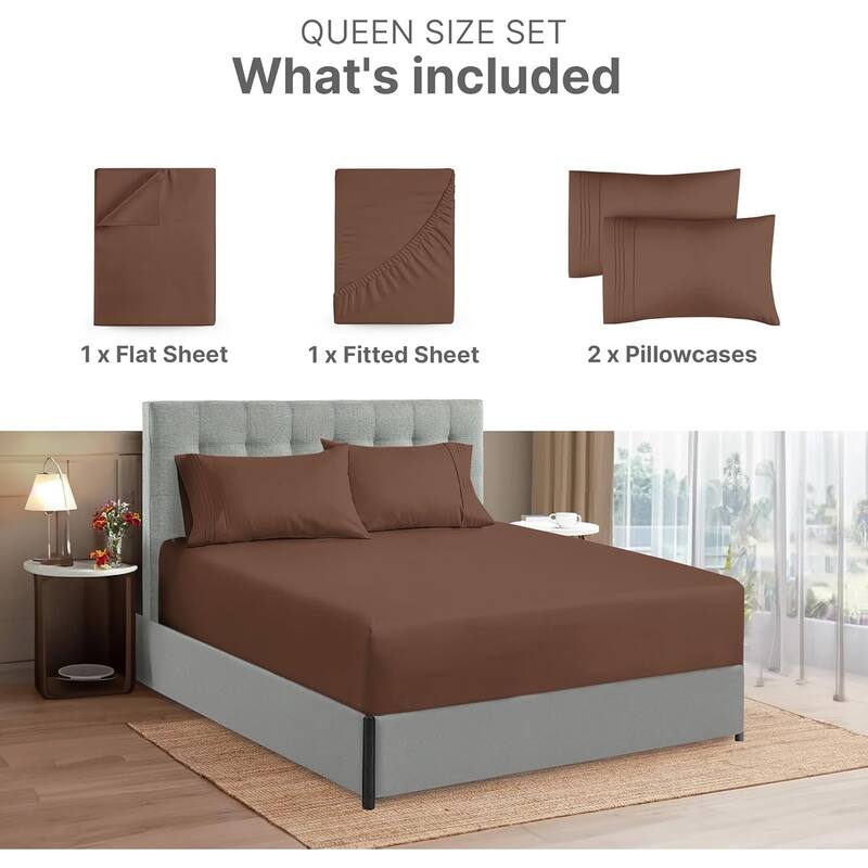 CGK Linens 4 Piece Solid Microfiber Extra Deep Pocket Bed Sheet Set