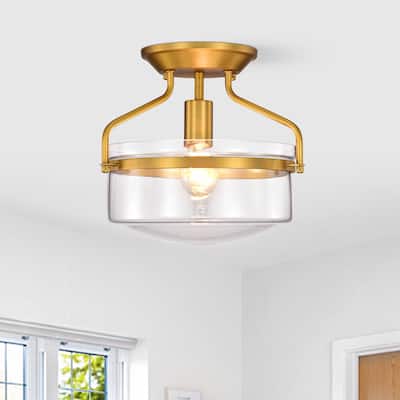 Byron Aged Brass 1-Light Metal & Glass Bowl Shade Semi-Flush Mount