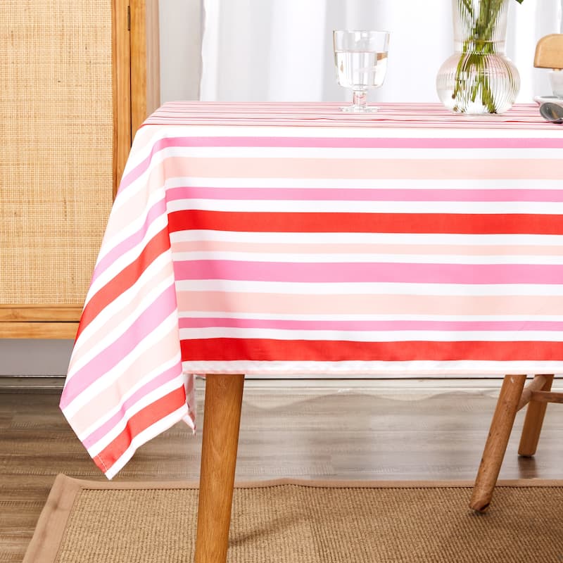 Deconovo Waterproof Polyester Tablecloth with Three Striped Patterns - 60x84 Inch - Pink and Red