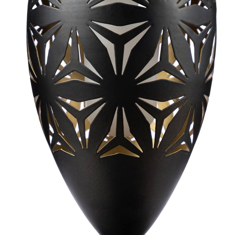 Glitzhome 8.75"H Set of 2 Black Metal Cutout Geometric Pattern Solar Powered Outdoor Lantern with LED Light