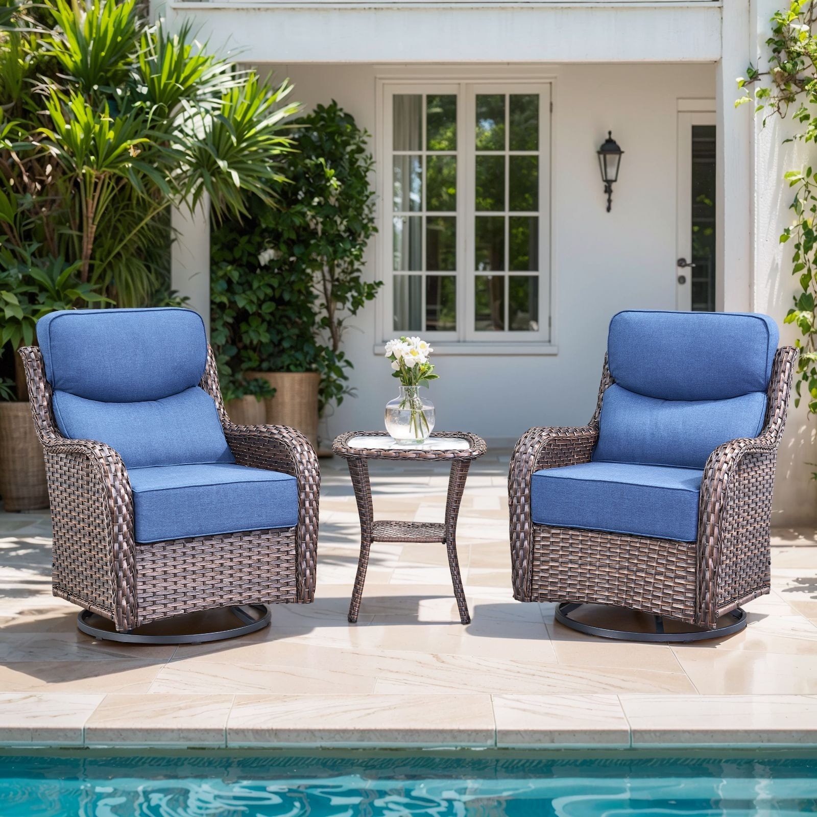 Gymojoy 3-Piece Patio Swivel Glider Chair Set with Side Table, 6-Inch Ultra-Plush Cushions & Water-Resistant Olefin Fabric