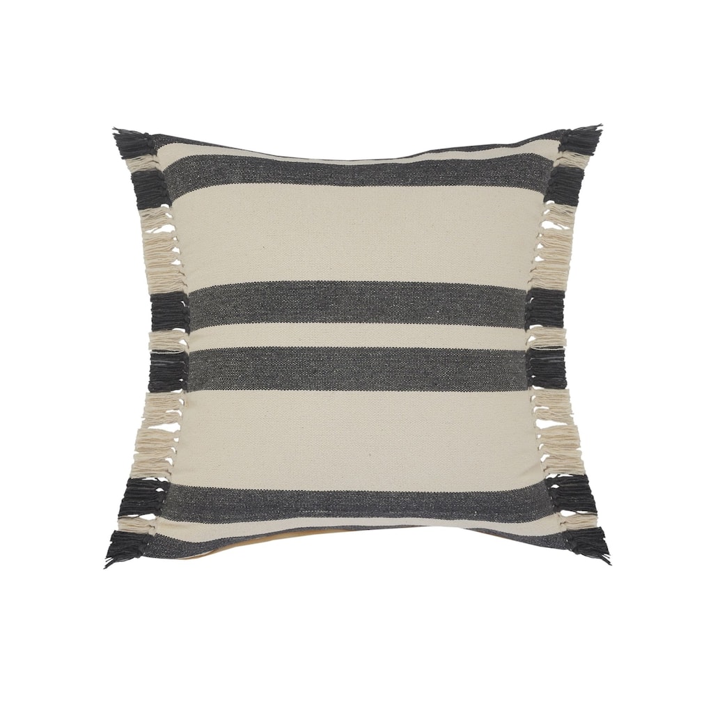 20" Gray and White Double Striped Square Throw Pillow