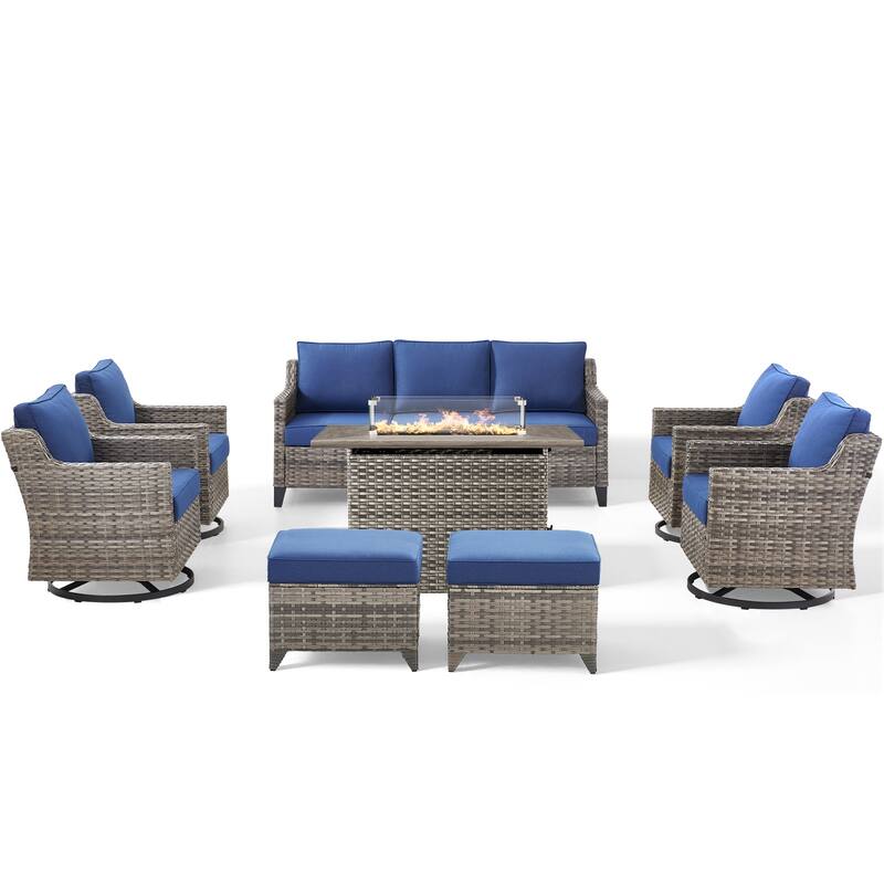 Pocassy Outdoor Swivel Chair with Sofa with Fire Pit Table