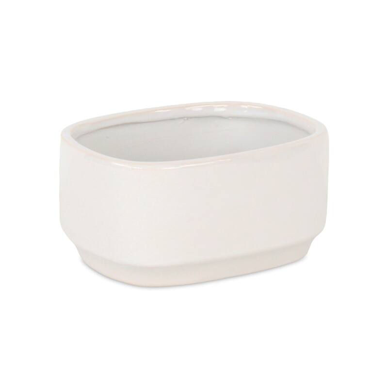 Elegora Wide Curved Rectangular Ceramic Pot - Off White