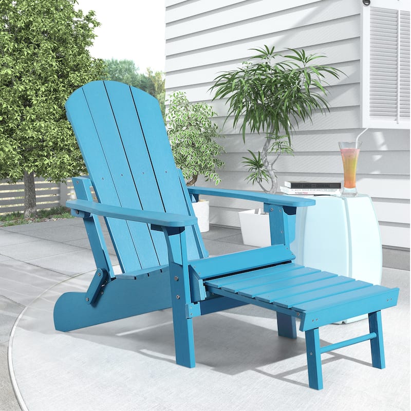 Hurley Folding Poly Plastic Adirondack Chair with Pull-out Ottoman