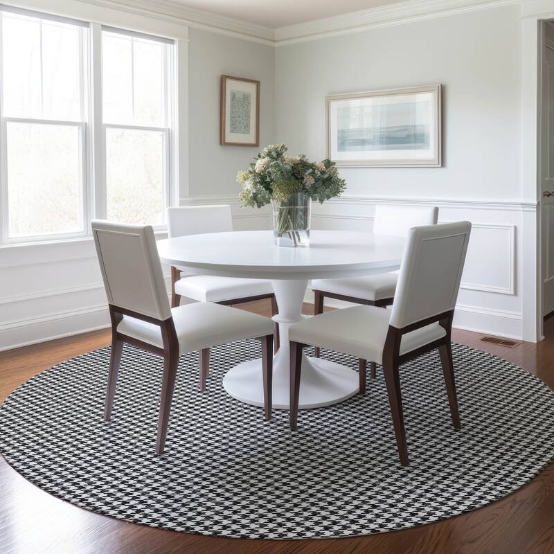 Premium Washable Super Soft Modern Houndstooth Mayfield Rug - Black - 8' x 8' - Round