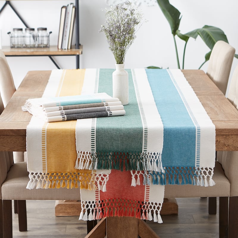 DII Striped Fringe Ribbed Table Runner 13x72"