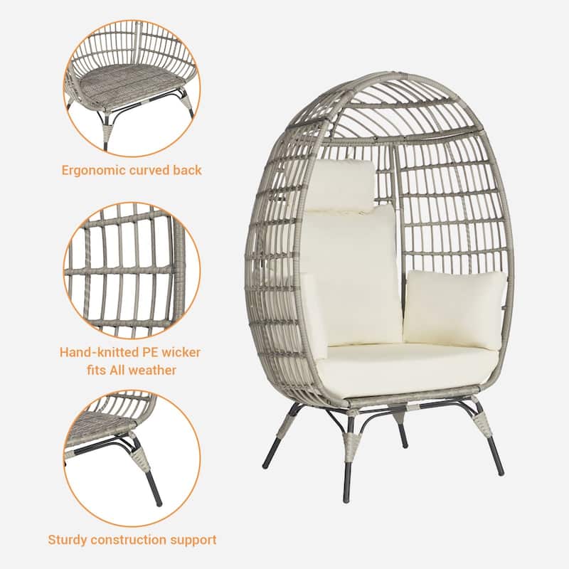 SANSTAR Oversized Outdoor Gray Rattan Egg Chair with Side Table On