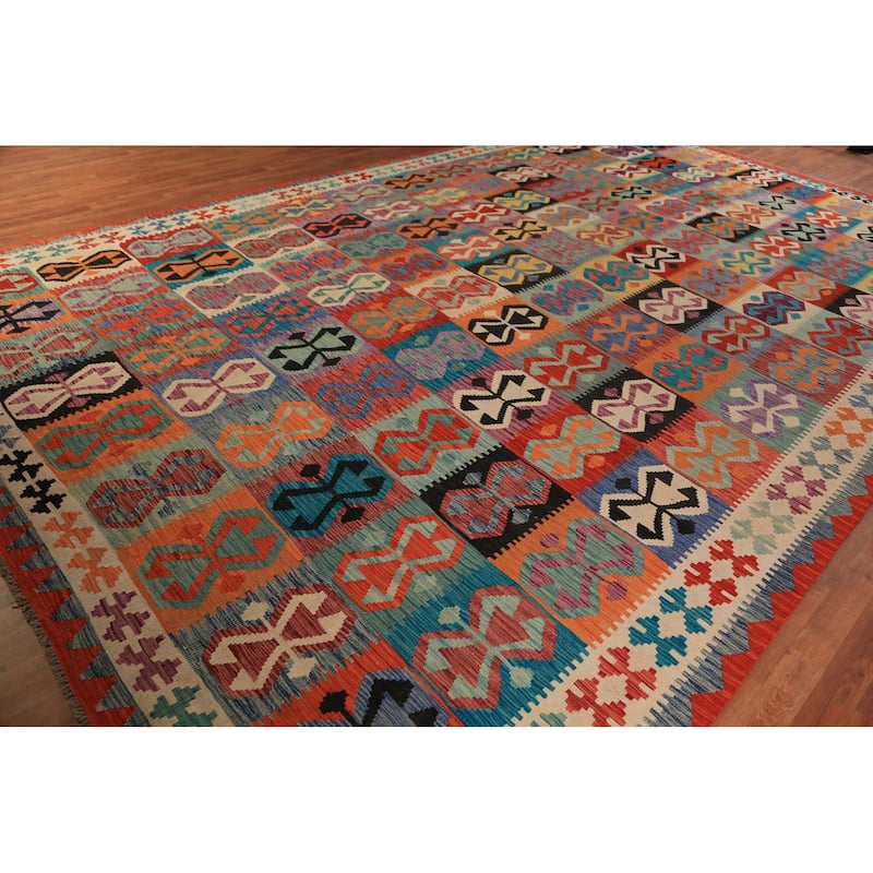 Kilim Oriental Large Rug Hand-Woven Southwestern Wool Carpet - 10'1"x 16'4"