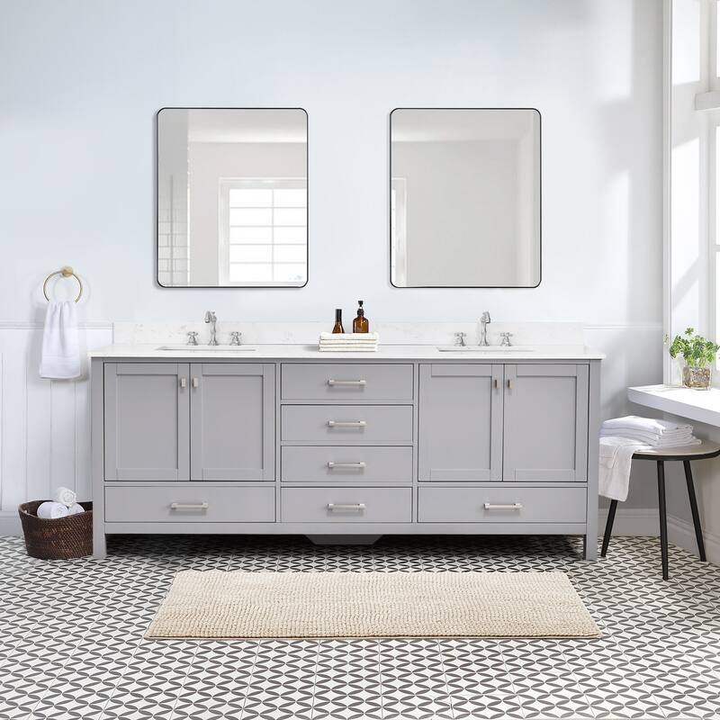 StarrySky 84 inch Undermount Double Sink Bathroom Vanity with Engineered Carrara Marble Top - Grey