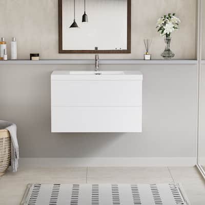 36"Bathroom Vanity with Sink,Modern Wall-Mounted Bathroom Storage Vanity Cabinet with Resin Top Basin and Soft Close Drawers