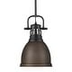 preview thumbnail 1 of 0, Yep by Golden Lighting Duncan 1-light 9in Rod Hung Pendant in Matte Black and Rubbed Bronze shade