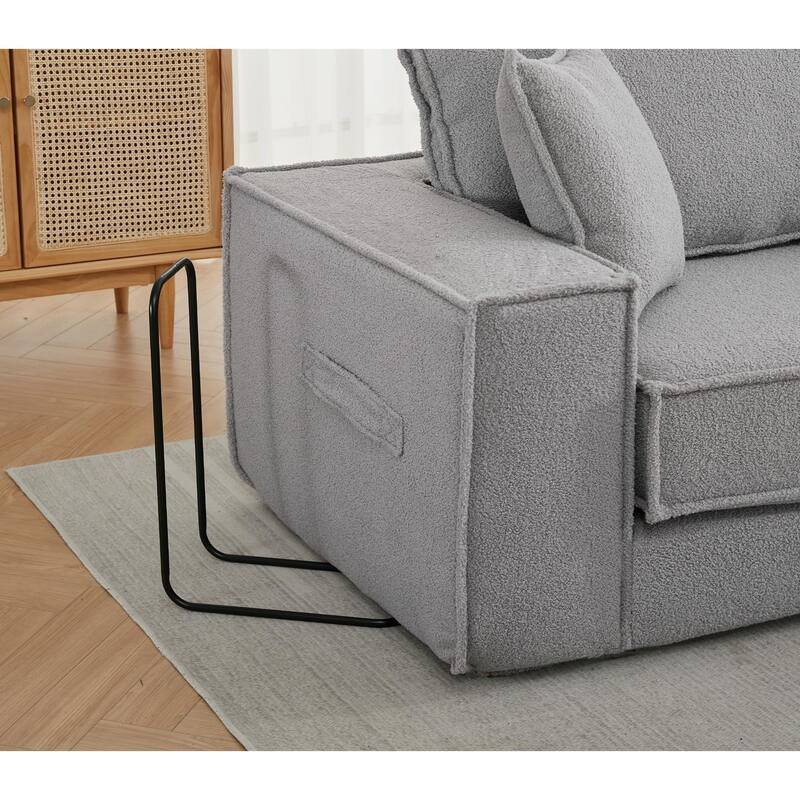 133" Lamb Velvet Convertible Sleeper Sofa with 7 Pillows (3 Back + 4 Throw), Foldable Gaming Bed Design