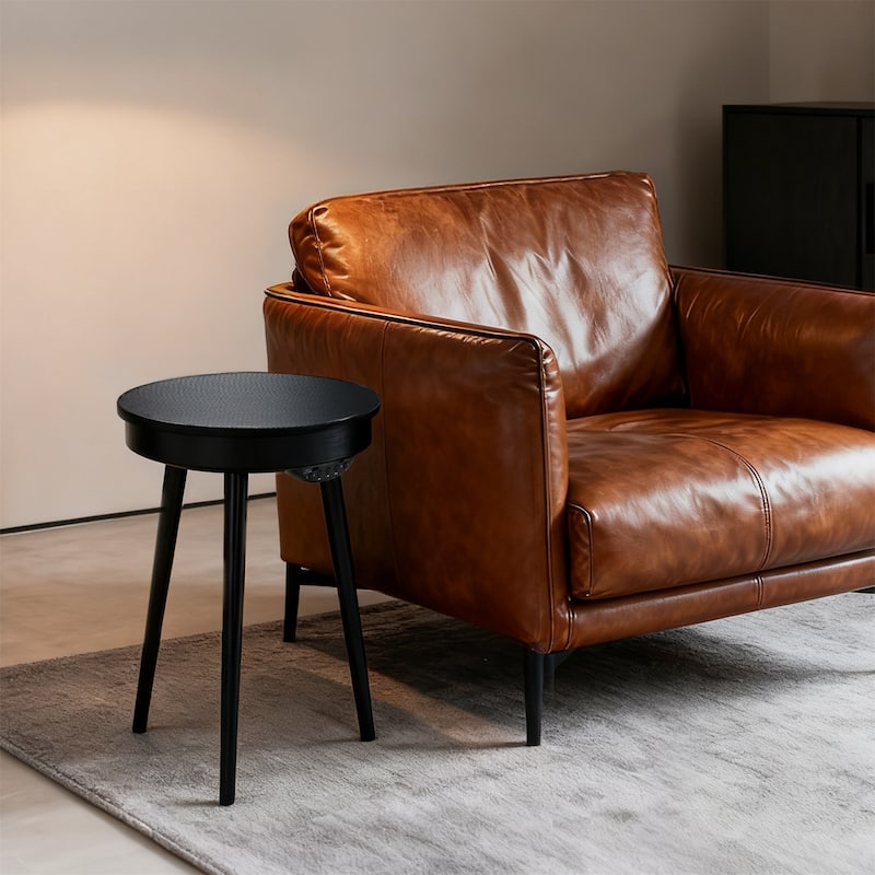 Round Smart End Table with Bluetooth Speaker Side Table LED Nightstand with USB Port