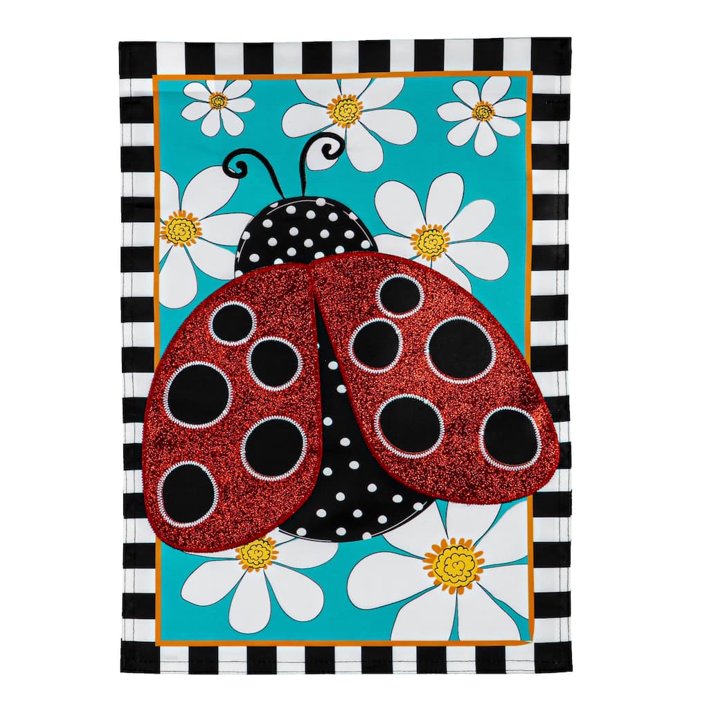 Ladybug with Daisies Garden Applique Flag