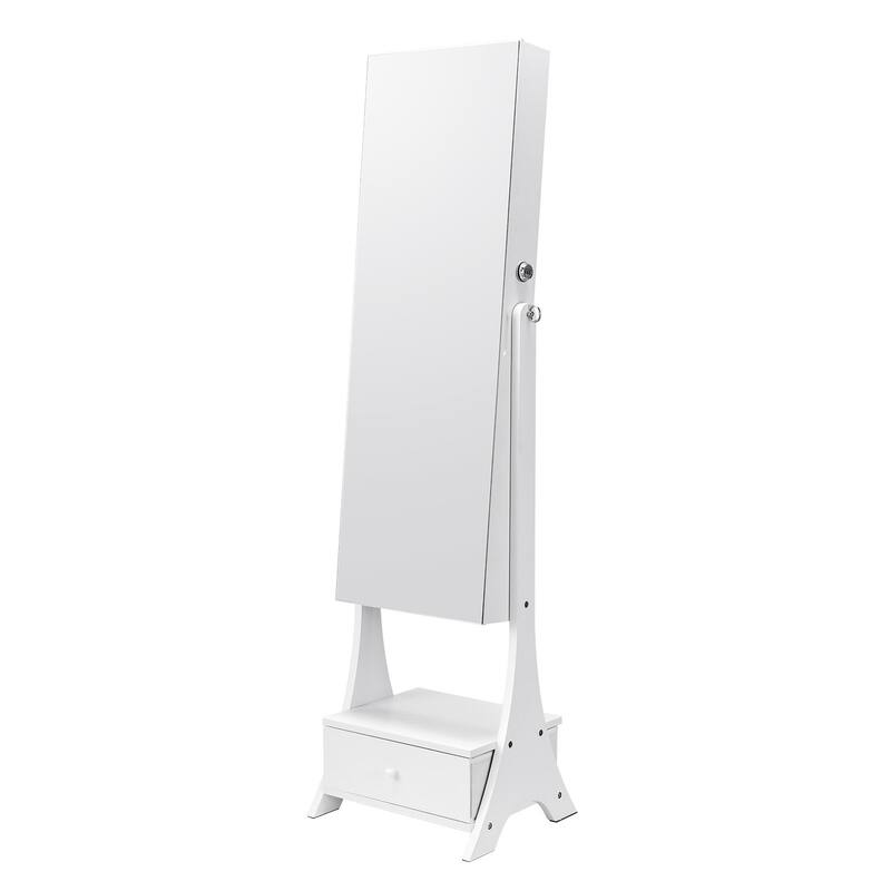 Full-Length Standing Mirror with Lockable Jewelry Cabinet Velvet Lining and Rotating Earring Holder