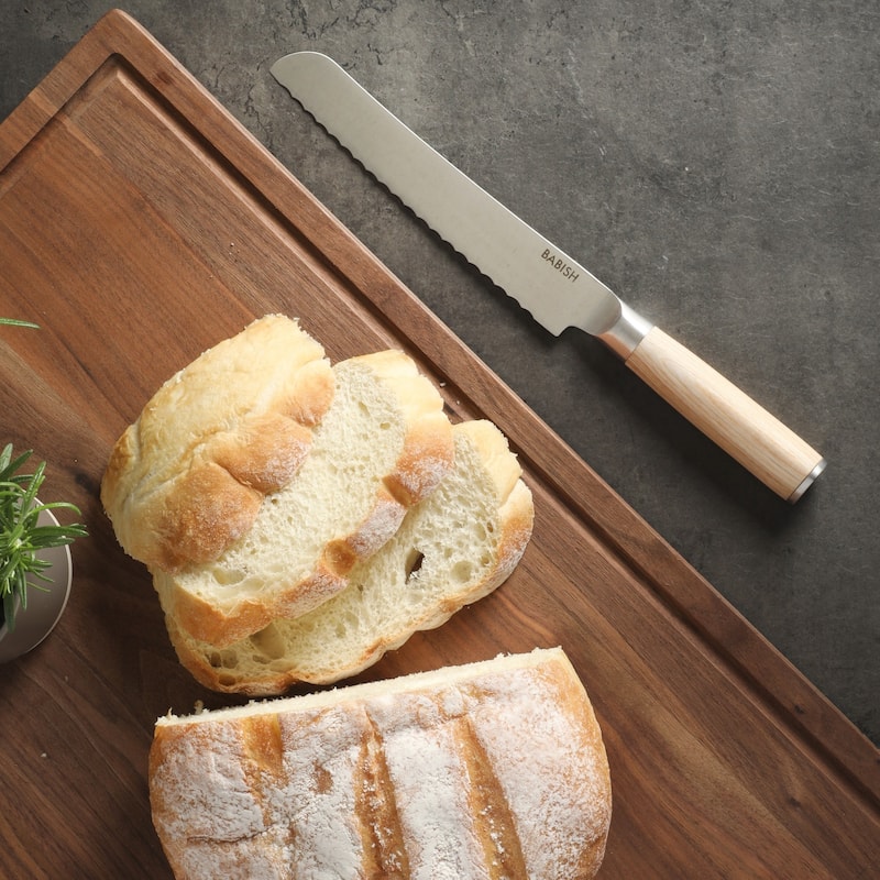 Babish High Carbon 1.4116 German Steel Full Tang 8-Inch Bread Serrated Knife for Slicing Bread, Crusting & Artisan Loaves