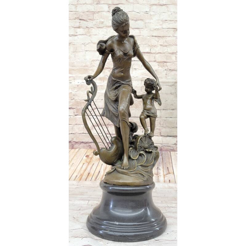 Fantasy Winged Fairy With Mythical Puti Baby Angel Sculpture Signed Moreau Decor