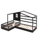 preview thumbnail 23 of 25, Twin Size Wood House Platform Bed, L-Shaped with Fence and Slatted Frame