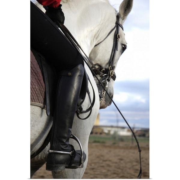 "Person on horseback with foot in stirrup" Poster Print