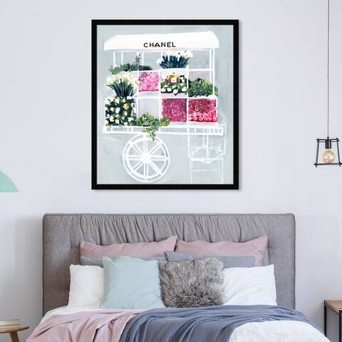 Oliver Gal 'Fashion Flower Cart' Fashion and Glam Framed Wall Art Prints Fashion - Pink, White