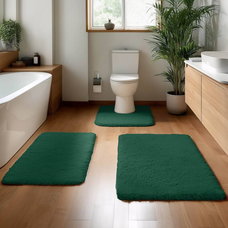 Deconovo Super Absorbent & Thick Bath Mat Rugs (1 PC) - 17x24 Inch+20x32 Inch+U Shape 20x24 Inch - Green