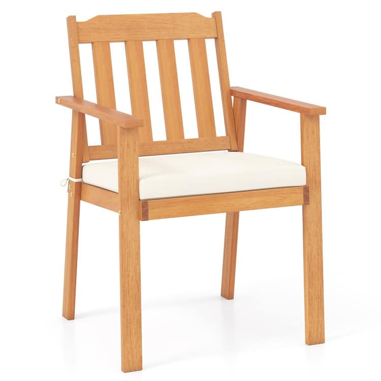 Natural-White Acacia Wood Patio Dining Chairs Set of 2 with Padded Cushions - 22.5" x 23" x 34"(L x W x H)
