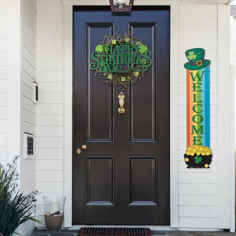 Glitzhome 42"H St.Patrick's Wooden Rainbow Welcome Porch Sign - 42"