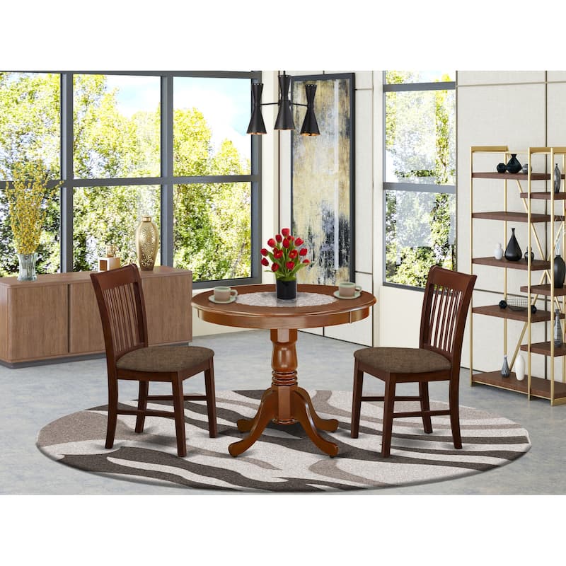 Dining Set - Round 36 Inch Table and Wood Seat Chairs Kitchen Set in Mahogany Finish (Pieces Option)