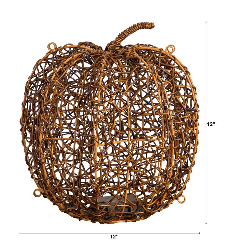 12-in Pre-Lit Autumn Rattan Fall Pumpkin with 40 LED Lights