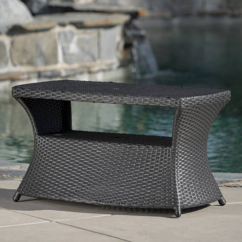 Berkeley Outdoor Wicker Side Table with Umbrella Hole by Christopher Knight Home - 19.5"H x 34"W x 22"D