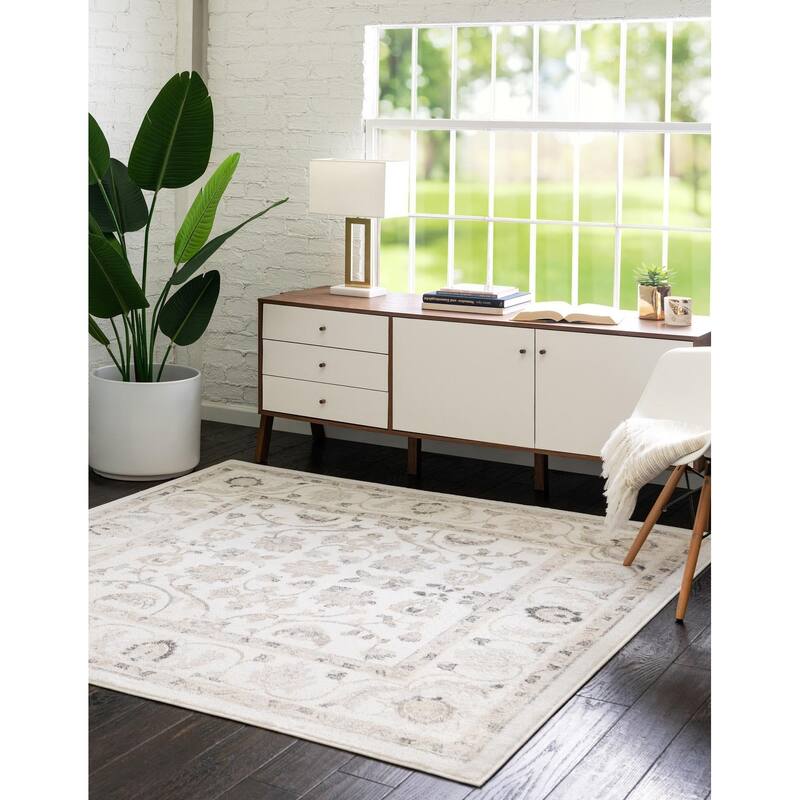 Traditional Taylor Collection Area Rug - Ivory - 4' Square