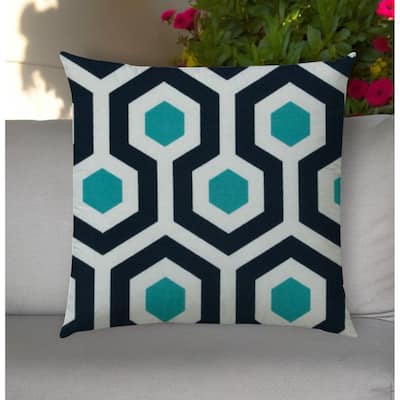 HomeRoots 20" Aqua Navy and White Geometric Indoor Outdoor Throw Pillow Cover - 19.5' X '19.5' X '0.25