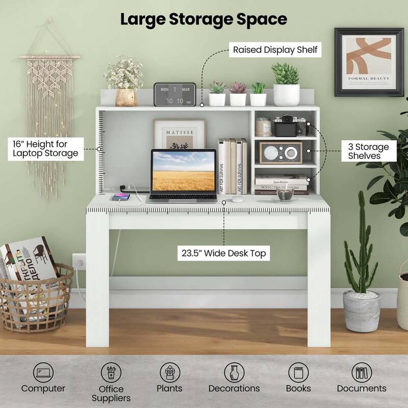 Costway Computer Desk with Hutch 2 Power Outlets USB & Type-c charging - See Details