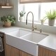 preview thumbnail 1 of 14, Turner Crisp White Fireclay 33" Double Bowl Farmhouse Apron Front Undermount Kitchen Sink and Drains