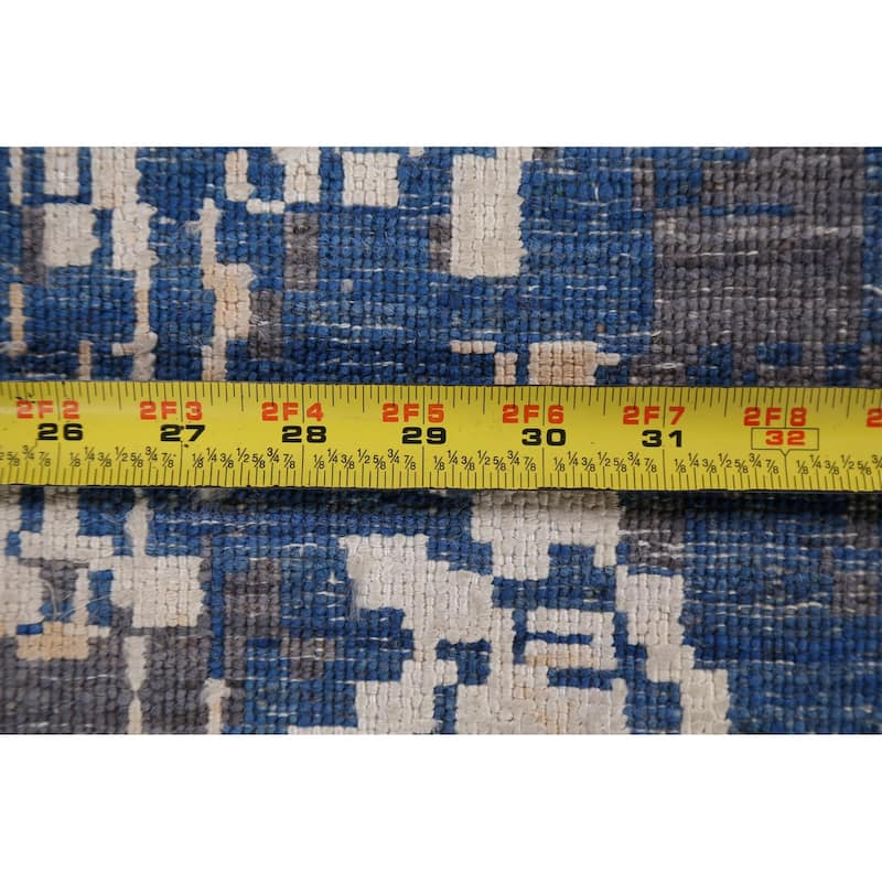 Wool/ Silk Vegetable Dye Modern Abstract Oriental Runner Rug Handmade - 3'0" x 12'3"