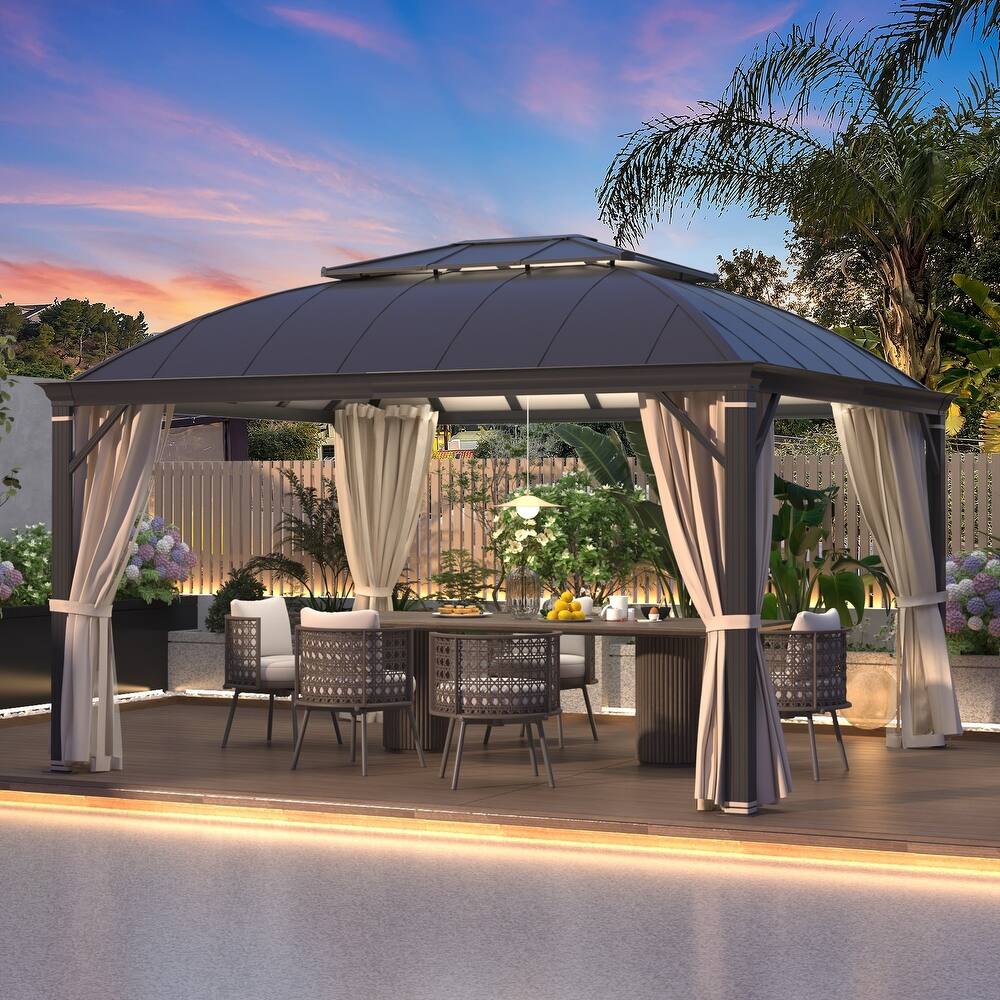 Waterproof Aluminum Gazebo w/ Double Roof & Netting - Patio, Garden Pergola