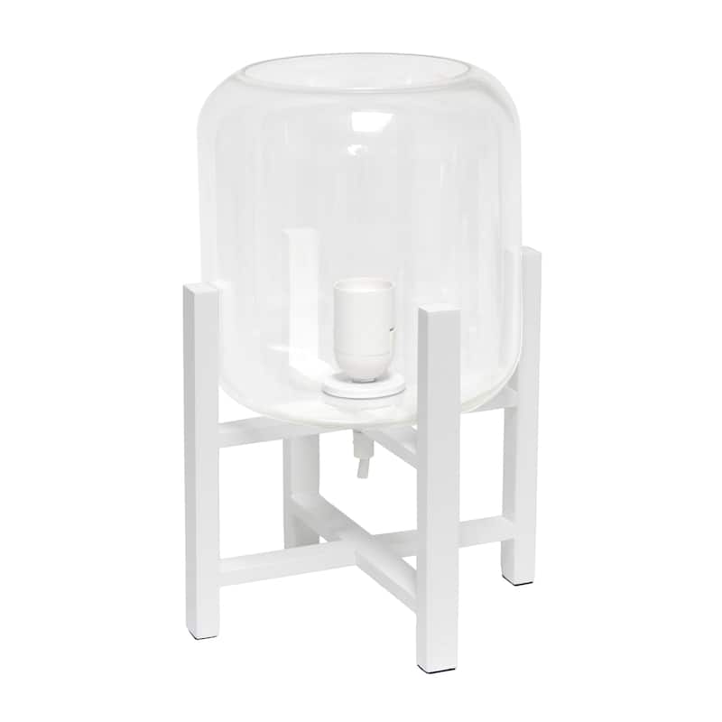 Glass Industrial Table Lamp with Wood Base and Cylinder Shade - 9 x 9 x 13.5 in. (L x W x H)