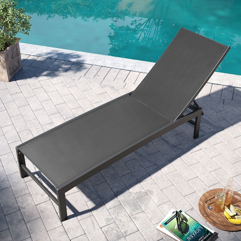 Pellebant Outdoor Aluminum Patio Chaise Lounge Chair Adjustable - Black