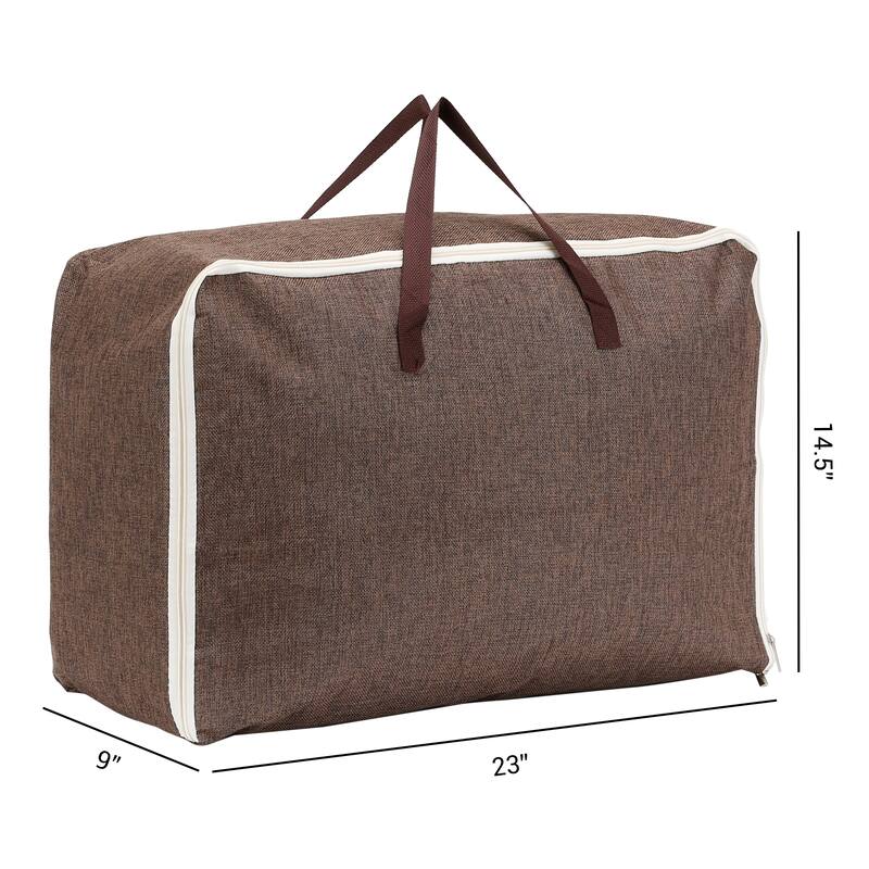 1 Pack Foldable Clothes Storage Bags with Handles for Organizing Bedroom, Clothing, Comforter, Closet Organizers and Storage - Coffee - 23*9*14.5in