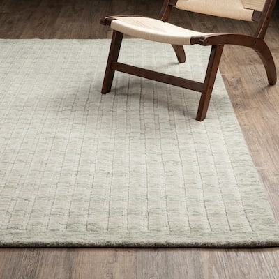 Thalia Scandinavian Textured Stripes Beige/ Sage PET Yarn Area Rug