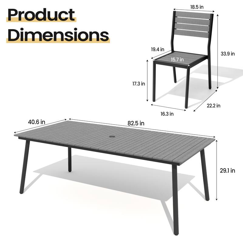 9-Piece Outdoor Rectangle Aluminum Dining Table with Stackable Chairs