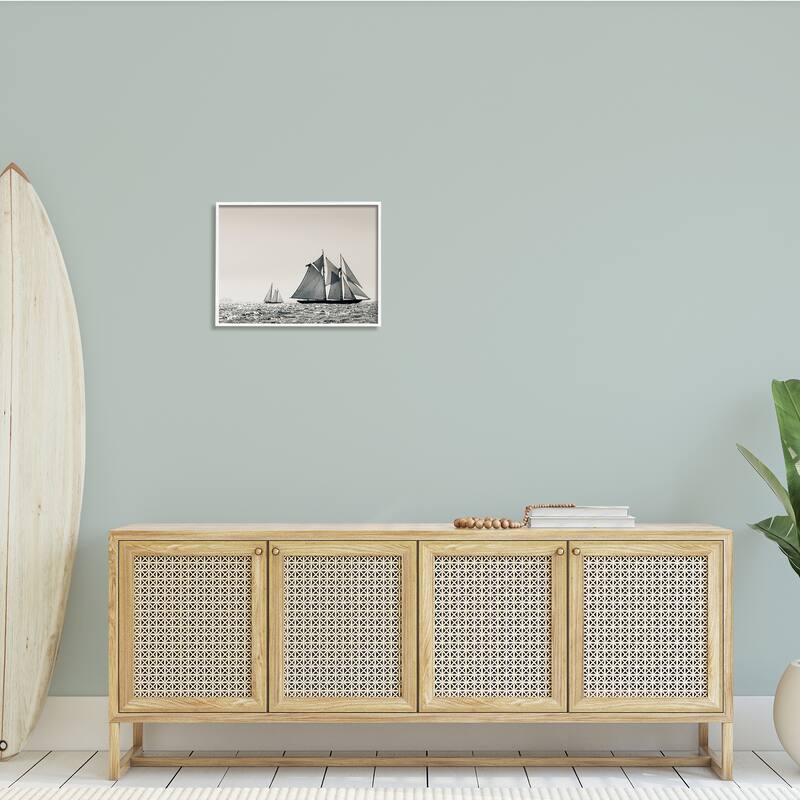 Stupell Grand Ocean Ships Nautical Sailing Scene Muted Photography Framed Wall Art