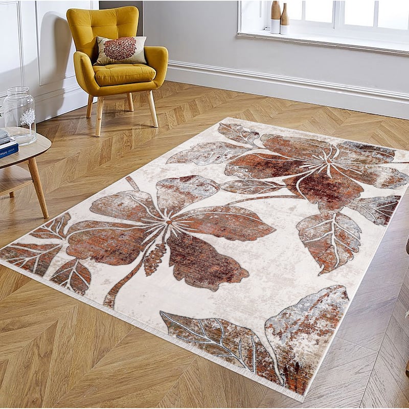 Anna Collection Floral Beige/Red/Grey Area Rug