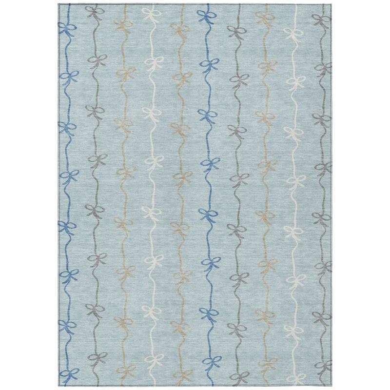 Machine Washable Indoor/ Outdoor Modern Bow Stripe Chantille Rug