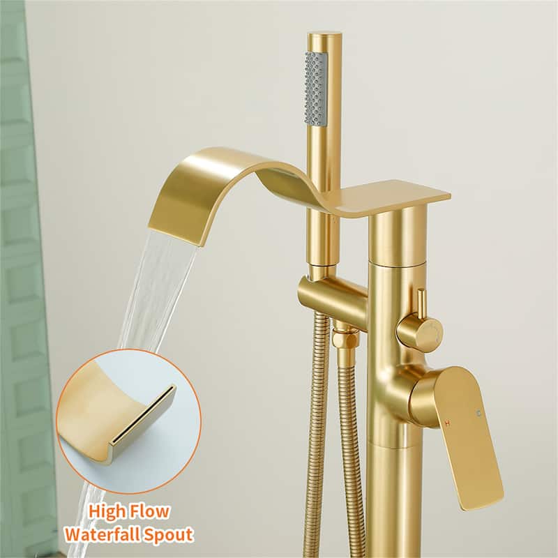 Freestanding Tub Faucet With Hand Sprayer Floor Mount Roman Bathtub Faucet Modern Waterfall Tub Filler Trim With Handheld Showe