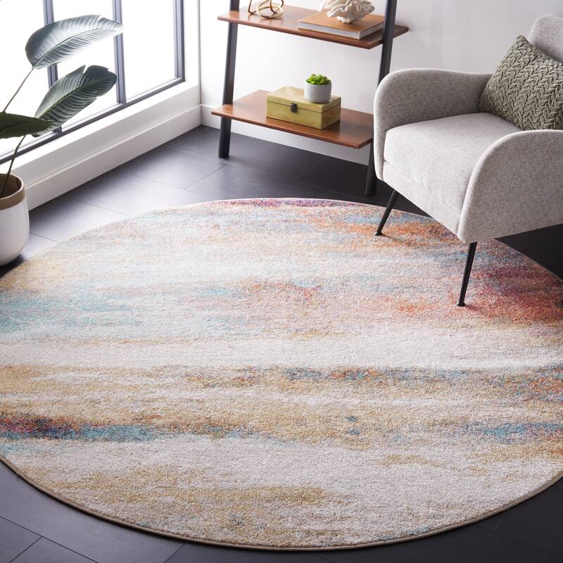 SAFAVIEH Phoenix Elna Modern Abstract Rug - 6'7" Round - Rust Blue/Ivory