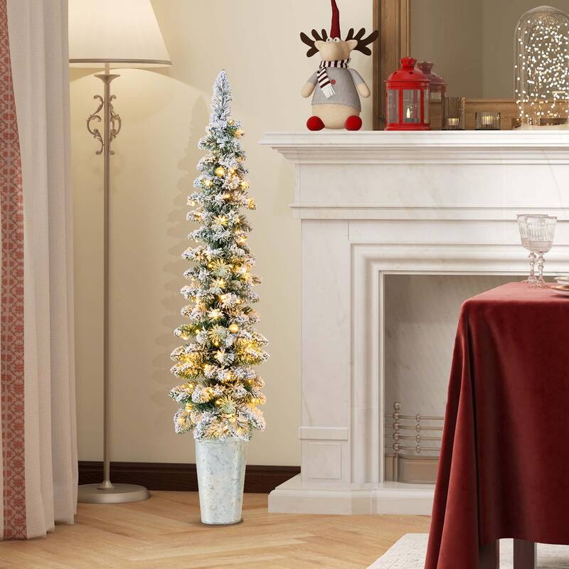 Costway Set of 3 Pre-Lit Snow Flocked Artificial Christmas Trees - See Details