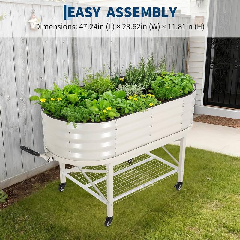 Galvanized Raised Garden Bed, Steel Planter Boxes with Wheels and Rack
