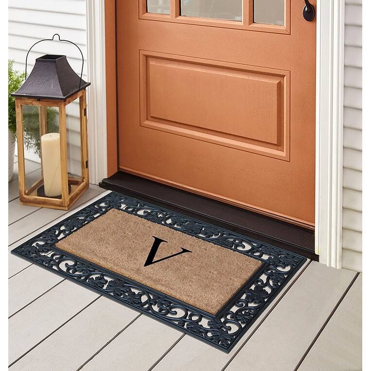 A1HC Rubber and Coir Dirt Trapper Heavy Weight Large Monogrammed Doormat, Black